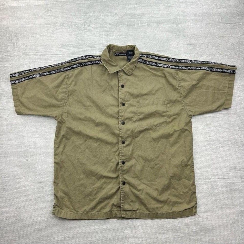Vintage Y2K No Boundaries Shirt Men Large Beige Tribal Stripe Motorcycle Biker